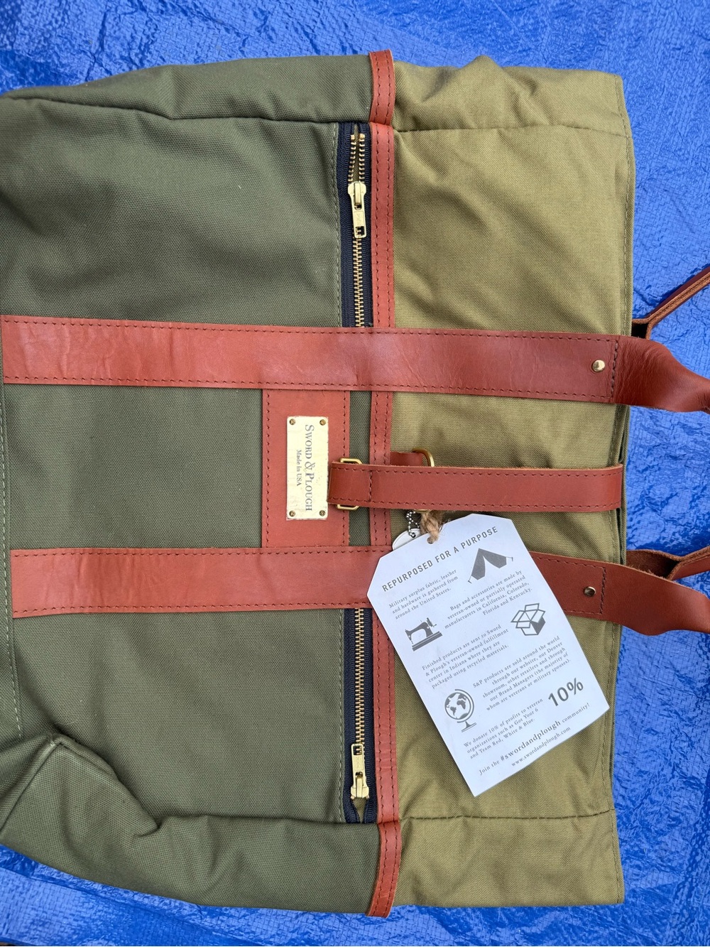 Sword & Plough Olive Canvas Tote with Brown Leather Trim
